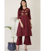 Kaanchie Nanggia Maroon Cotton Kurta Palazzo Set
