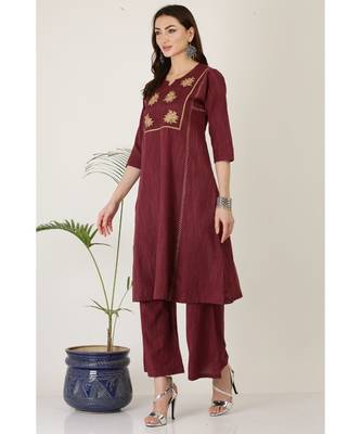 Kaanchie Nanggia Maroon Cotton Kurta Palazzo Set 2