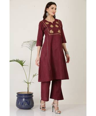 Kaanchie Nanggia Maroon Cotton Kurta Palazzo Set 3