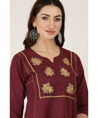 Kaanchie Nanggia Maroon Cotton Kurta Palazzo Set 4