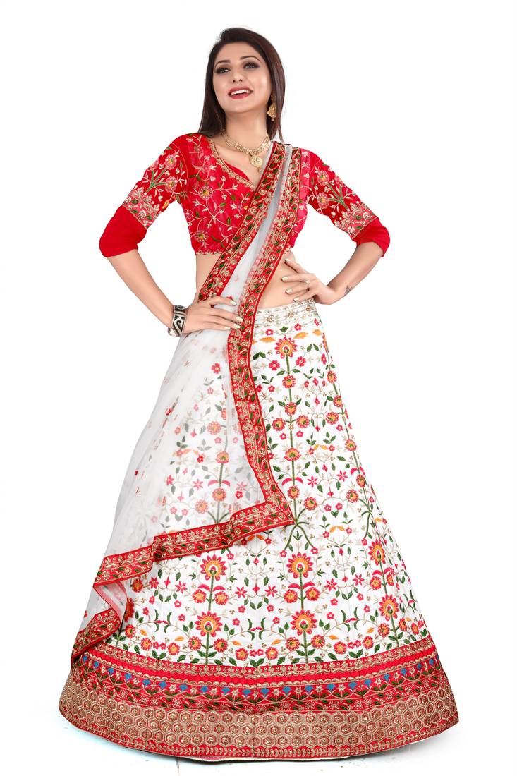 White and maroon colour Party Wear Lehengha Choli With Embroidery Work