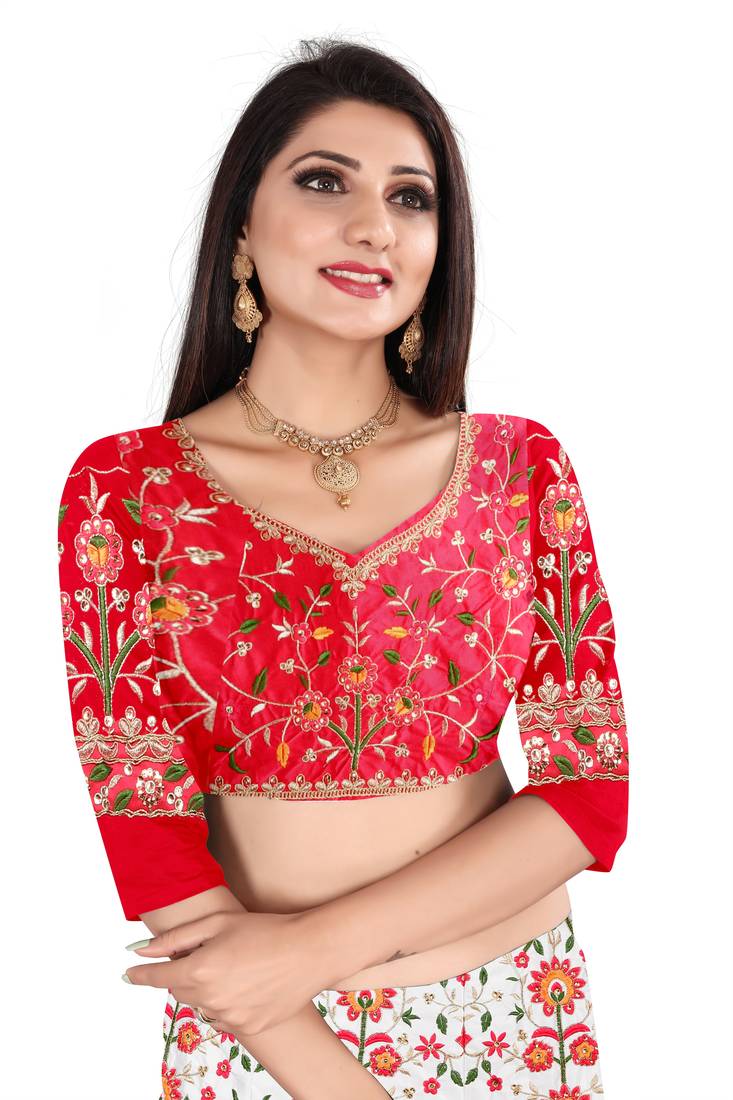 White and maroon colour Party Wear Lehengha Choli With Embroidery Work