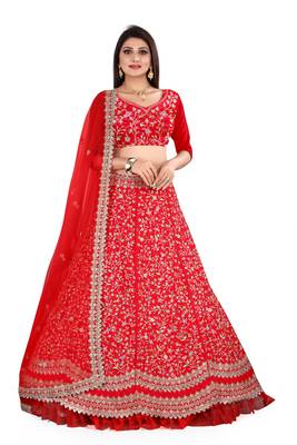 Red Embroidered Attractive Party Wear silk Lehenga choli  1