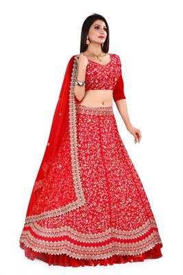 Red Embroidered Attractive Party Wear silk Lehenga choli  2