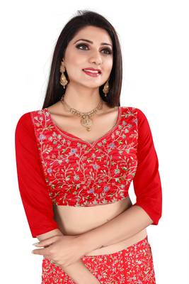 Red Embroidered Attractive Party Wear silk Lehenga choli  4