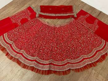 Red Embroidered Attractive Party Wear silk Lehenga choli  5