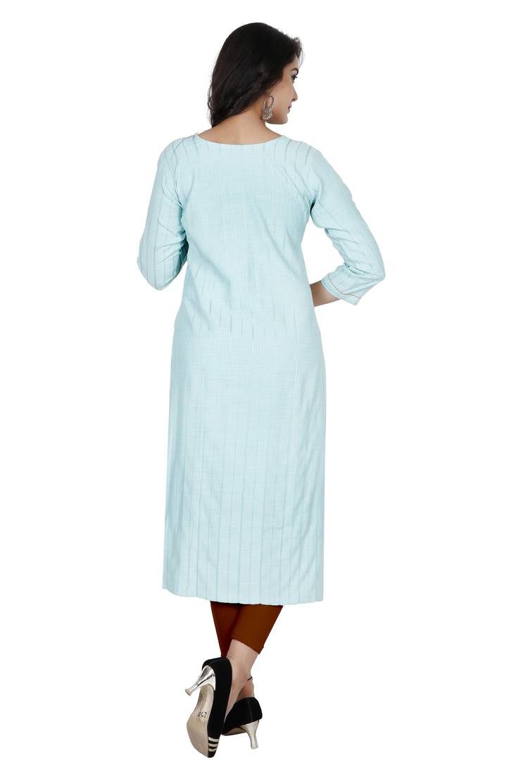 Ocean Blue Colour Heavy Fancy Rayon Embroidered designer Straight Kurti