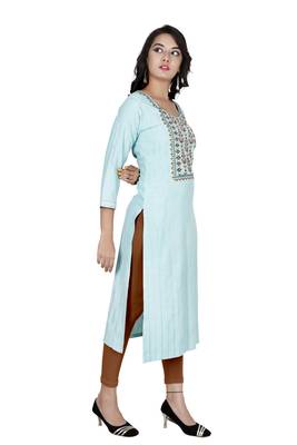 Ocean Blue Colour Heavy Fancy Rayon Embroidered designer Straight Kurti 4