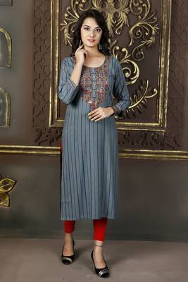 Grey Colour Heavy Fancy Rayon Embroidered designer Straight Kurti 1