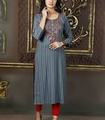 Grey Colour Heavy Fancy Rayon Embroidered designer Straight Kurti