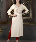 Cream Colour Heavy Fancy Rayon Embroidered designer Straight Kurti