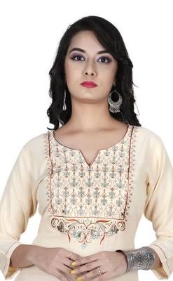 Cream Colour Heavy Fancy Rayon Embroidered designer Straight Kurti 2