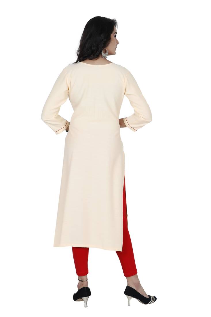 Cream Colour Heavy Fancy Rayon Embroidered designer Straight Kurti