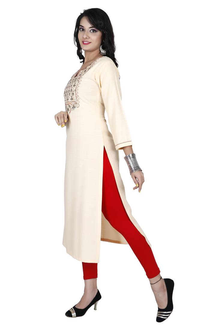 Cream Colour Heavy Fancy Rayon Embroidered designer Straight Kurti