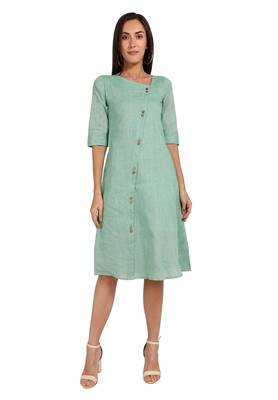 Green plain cotton short-dresses 1