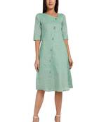 Green plain cotton short-dresses
