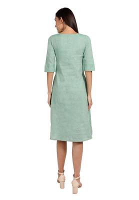Green plain cotton short-dresses 2