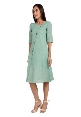 Green plain cotton short-dresses 3