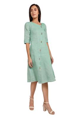 Green plain cotton short-dresses 4