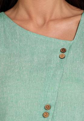 Green plain cotton short-dresses 5