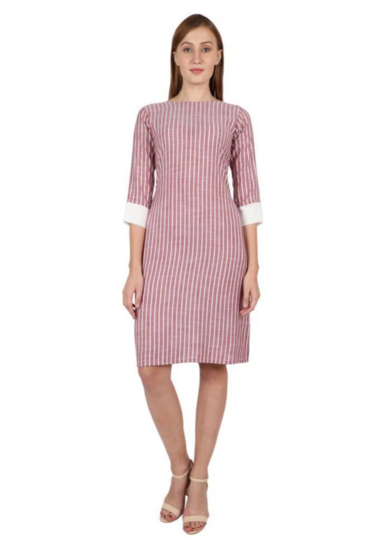 Purple plain cotton short-dresses