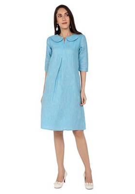 Blue plain cotton short-dresses 1