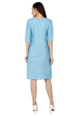 Blue plain cotton short-dresses 2