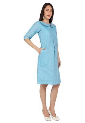 Blue plain cotton short-dresses 3