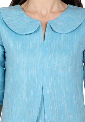 Blue plain cotton short-dresses 5