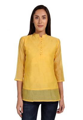 Yellow plain cotton cotton-kurtis 1