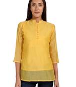 Yellow plain cotton cotton-kurtis