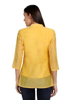 Yellow plain cotton cotton-kurtis 2