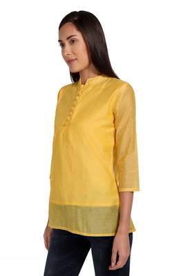 Yellow plain cotton cotton-kurtis 3