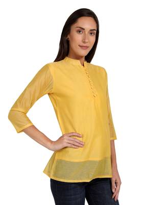 Yellow plain cotton cotton-kurtis 4