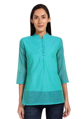 Blue plain cotton cotton-kurtis 1