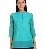Blue plain cotton cotton-kurtis