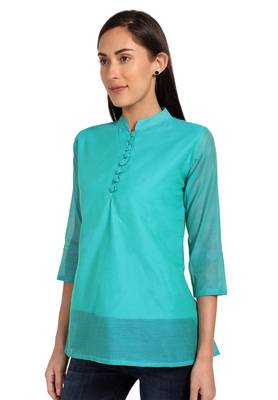 Blue plain cotton cotton-kurtis 3