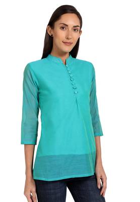 Blue plain cotton cotton-kurtis 4