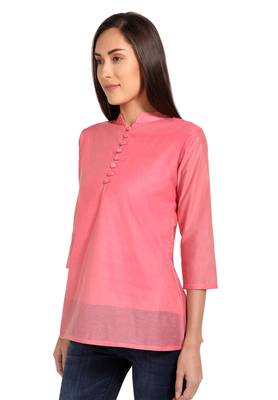 Pink plain cotton cotton-kurtis 3