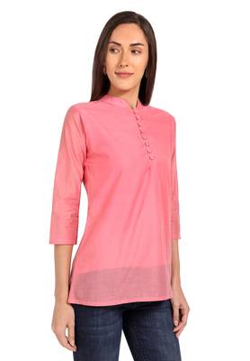Pink plain cotton cotton-kurtis 4