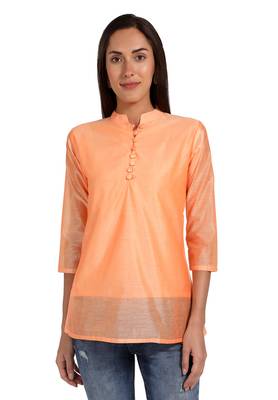 Orange plain cotton cotton-kurtis 1