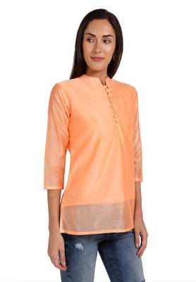 Orange plain cotton cotton-kurtis 3
