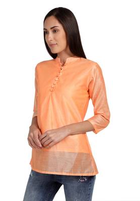 Orange plain cotton cotton-kurtis 4