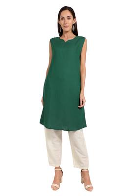 Green plain cotton cotton-kurtis 1