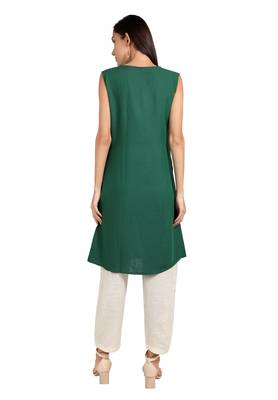 Green plain cotton cotton-kurtis 2
