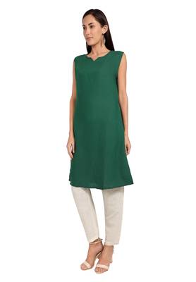 Green plain cotton cotton-kurtis 3