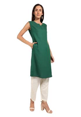 Green plain cotton cotton-kurtis 4