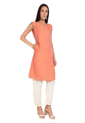 Orange plain cotton cotton-kurtis 4