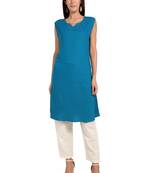 Blue plain cotton cotton-kurtis