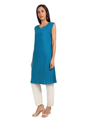 Blue plain cotton cotton-kurtis 3